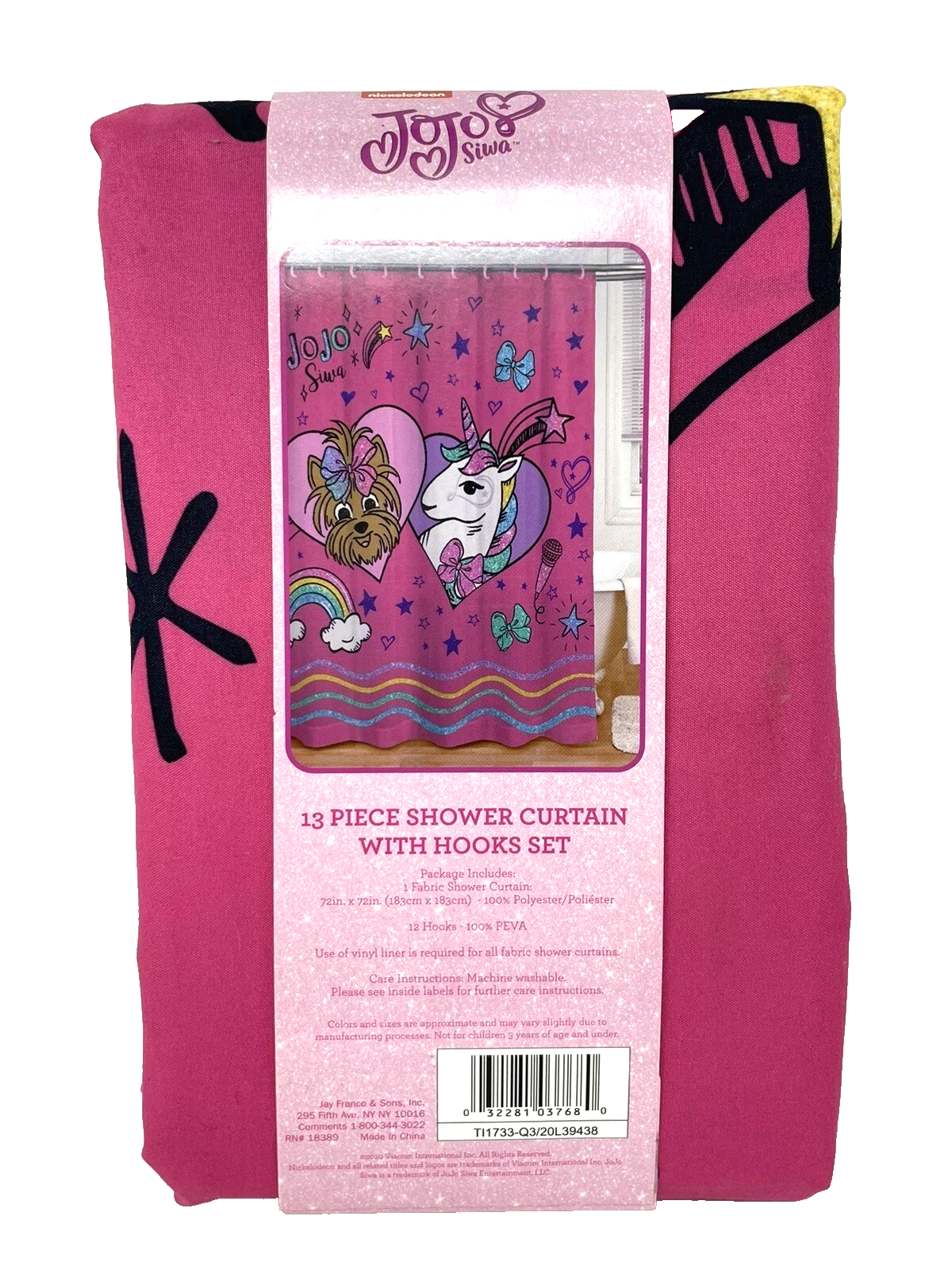 JoJo Siwa Purple Unicorn 13 Piece Shower Curtain and Hooks Set 72 in. x 72 in.