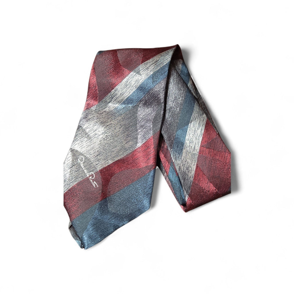 VINTAGE Oscar De La Renta Silk Tie Burgundy, Blue, Gray Abstract Tie