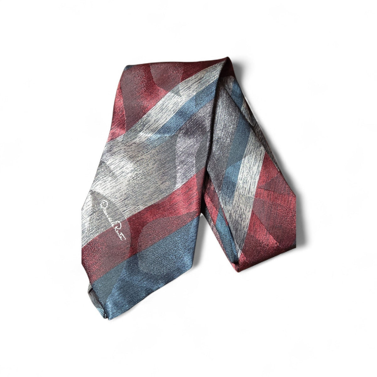 VINTAGE Oscar De La Renta Silk Tie Burgundy, Blue, Gray Abstract Tie
