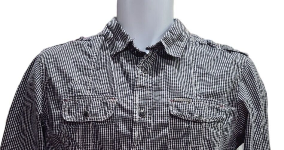 Marc Ecko Shirt Mens Small Black & White SNAP Front Button Up Camp Long Sleeve