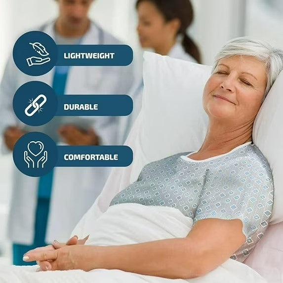 Linteum Textile Cotton Blend Hospital Patient Gown with Back Tie, Fits up to 2XL