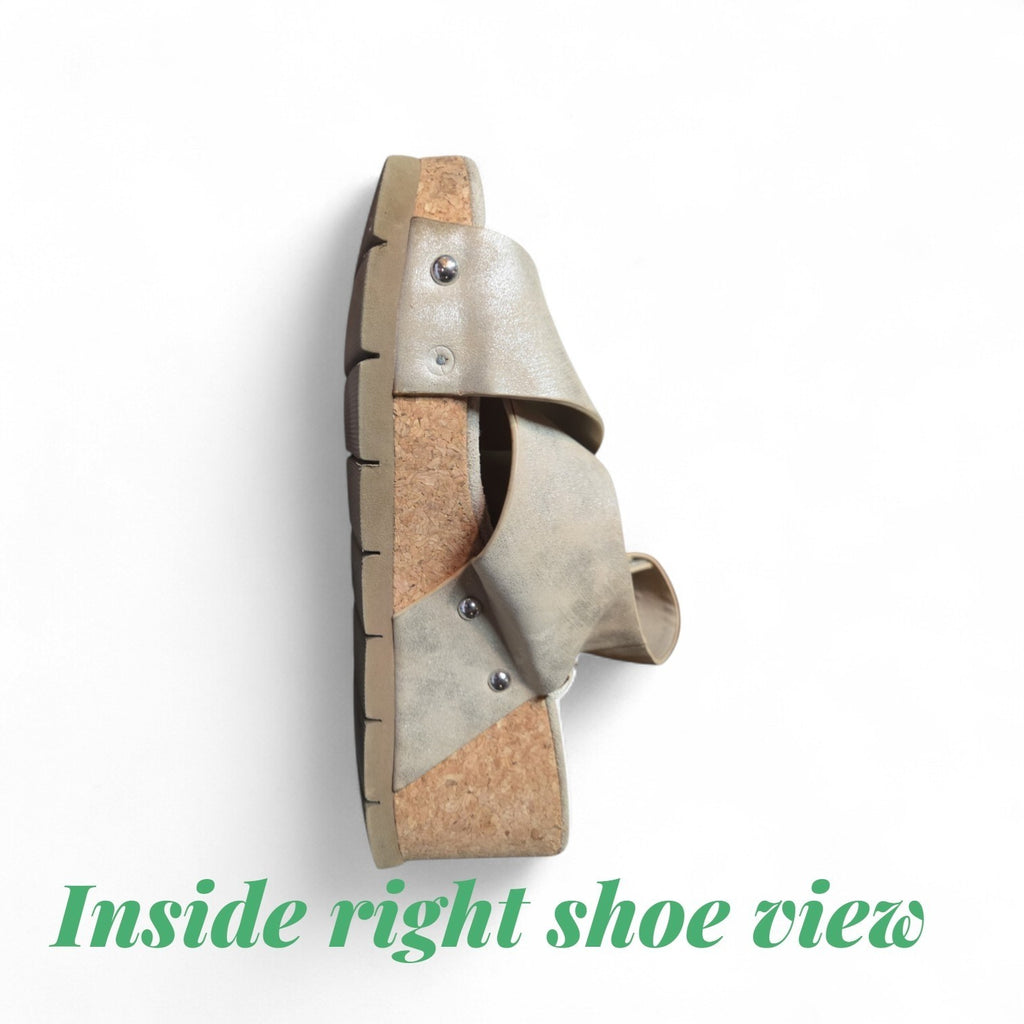 Indigo Rd. Beige Faux Suede Criss Cross Ankle Strap Wedge Heel Sandals