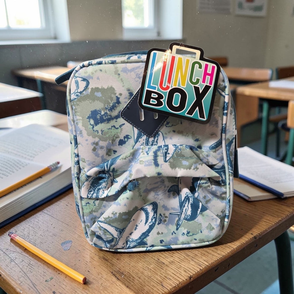 Unisex Blue / Teal Psychedelic Shark Themed Insulated Lunch Tote Box