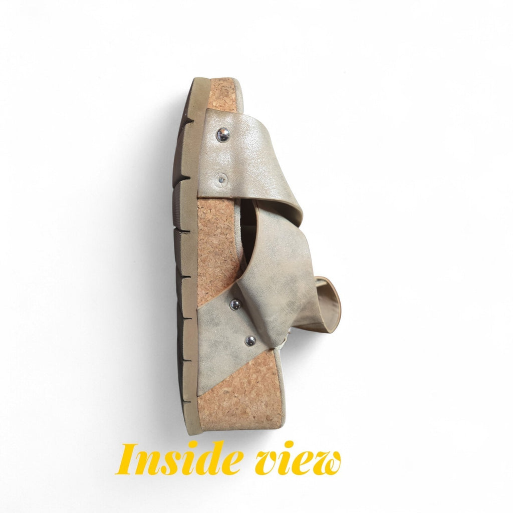 Indigo Rd. Beige Faux Suede Criss Cross Ankle Strap Wedge Heel Sandals