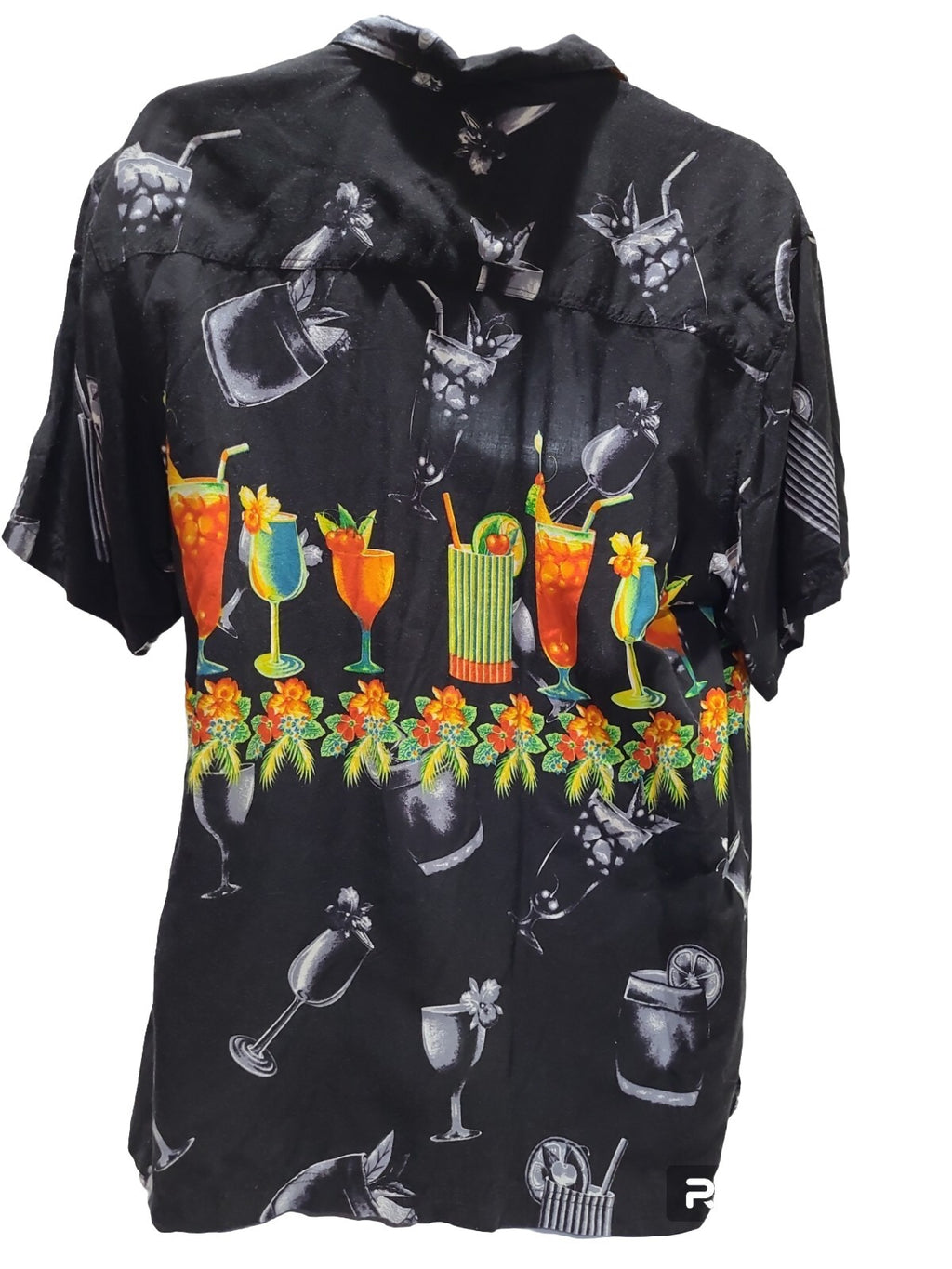 Malibu Dreams Shirt Mens M Black S/S Hawaiian Button Up  Aloha Cocktails