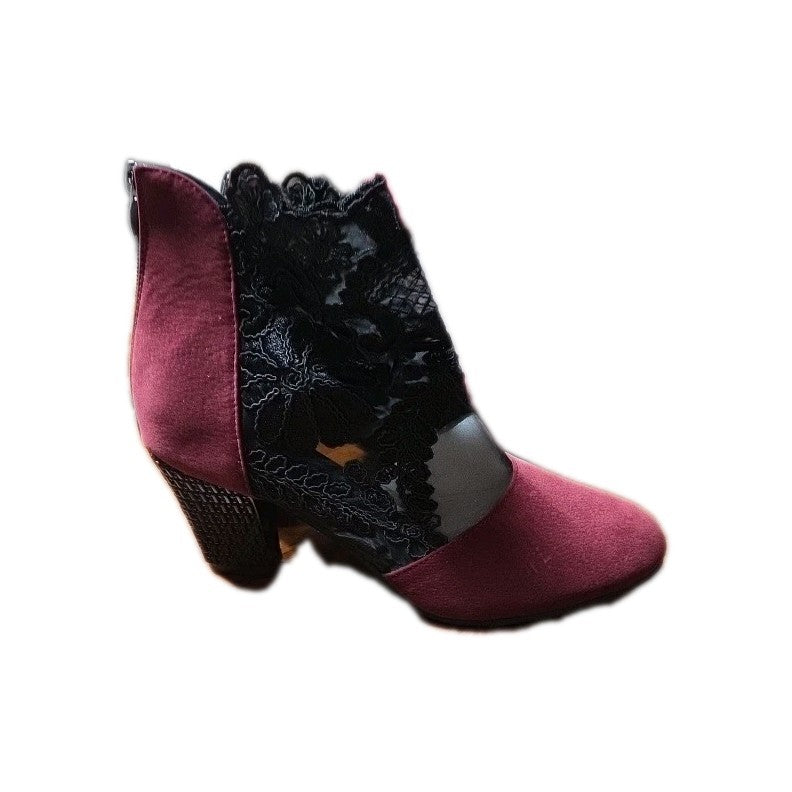 Black Floral Mesh & Violet Outer Women’s High Heel Goth Zip Back Shoes 10.5/41