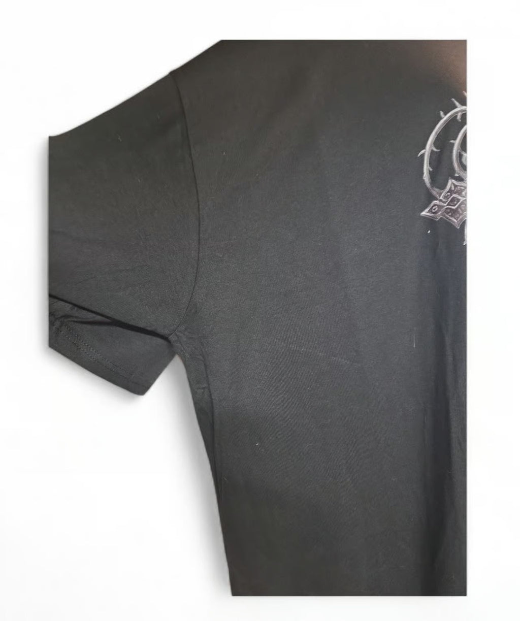 Black Cross and Roses Graphic V Neck Short Sleeve Over Sized Tee Shirt