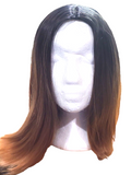 Ladies Wig Angled Bob. Dark brown with Rust Highlights
