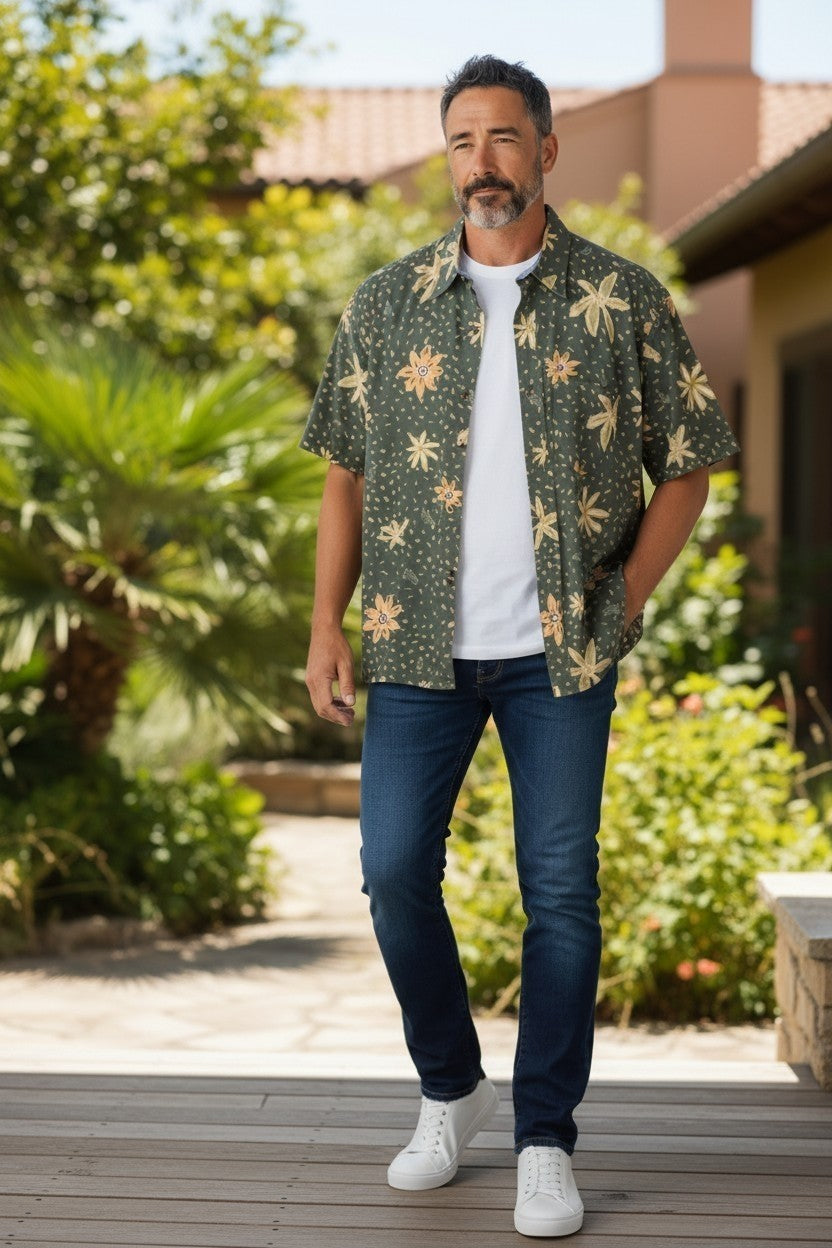 Men's Lemon & Soda Mens XL Short Sleeve Cotton  Floral Hawaiian Camp Shirt