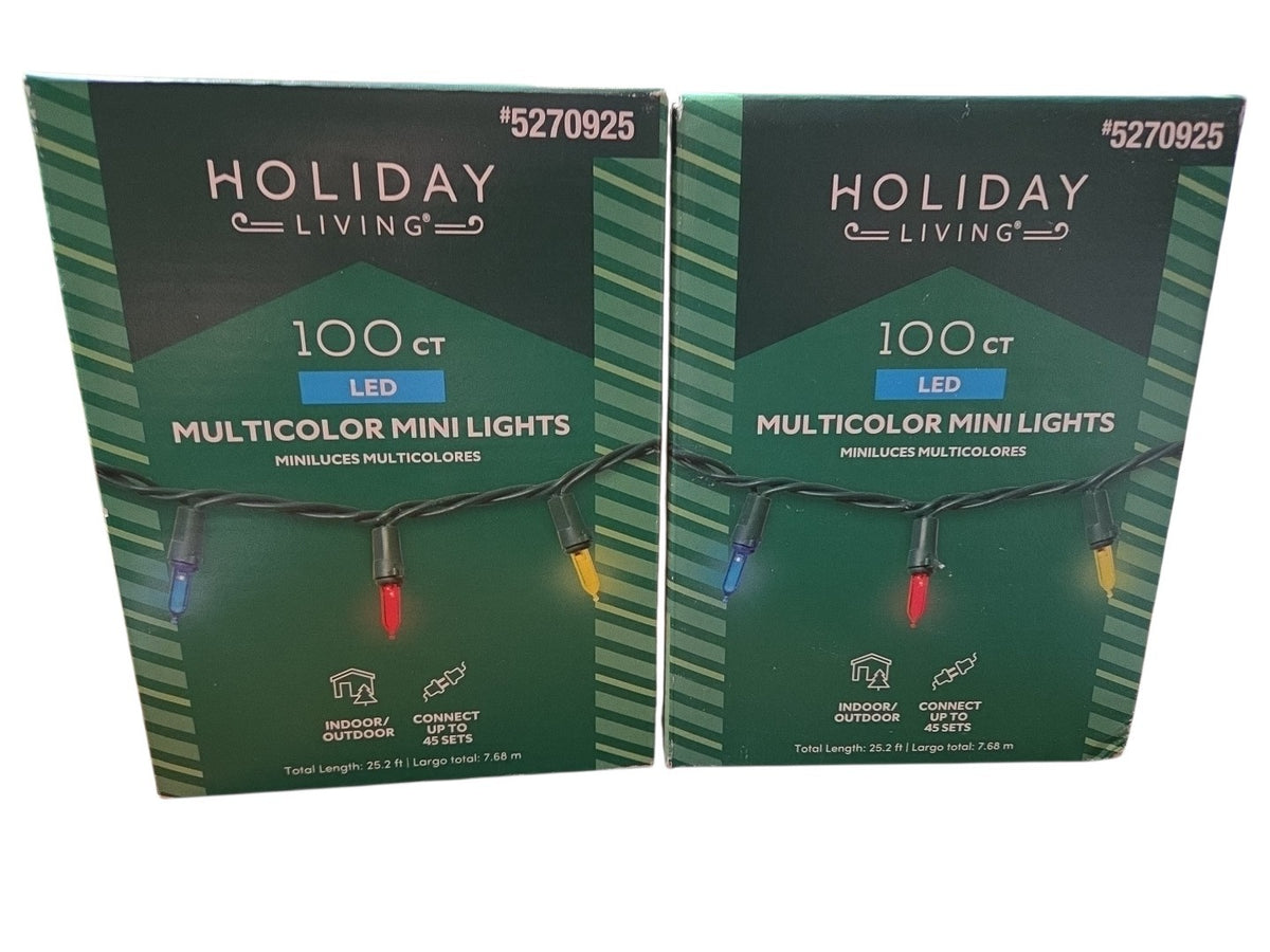 Holiday Living 100 Multicolor LED Mini String Lights Christmas w/ Green Wire NEW