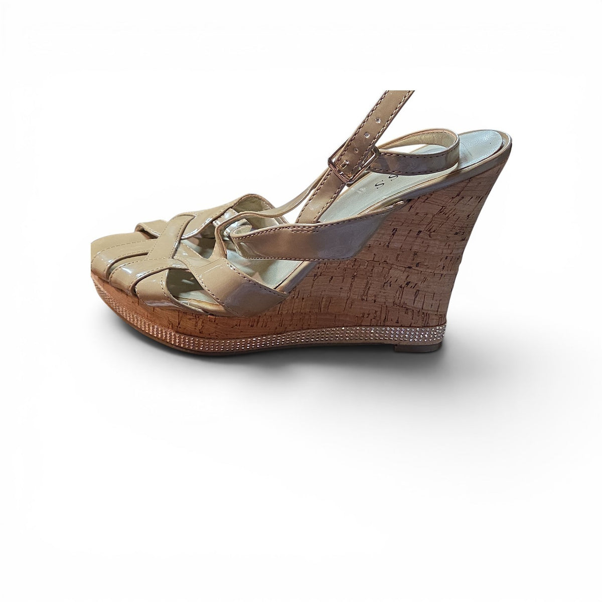 Guess Cork Wedge Heel  Nude, Beige, Women's   Buckle Strap Open Toe Shoe  9.5