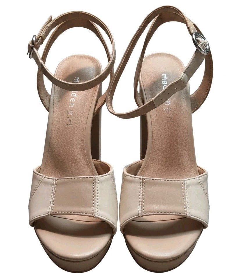 Madden Girl Beige Neutral Womens Block Heel Ankle Strap Platform Heels Size 6.5