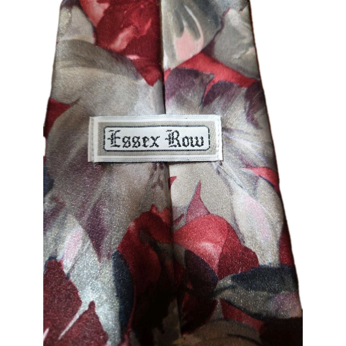 Essex Row Burgundy Floral Silk Necktie 57" Italian Fabric Made in USA Neck Tie