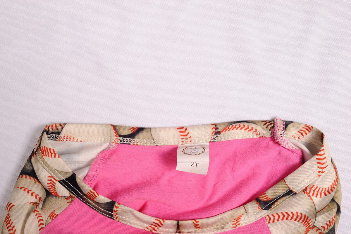 Sunshine & Rodeos Pink with glitter R baseball T shirt