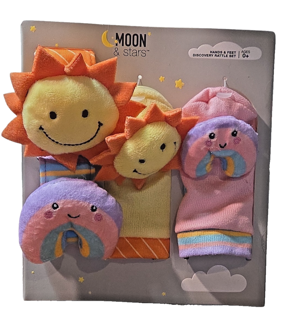 Baby Developmental Rattle Set Discover Hands & Feet Unisex Sun & Rainbow