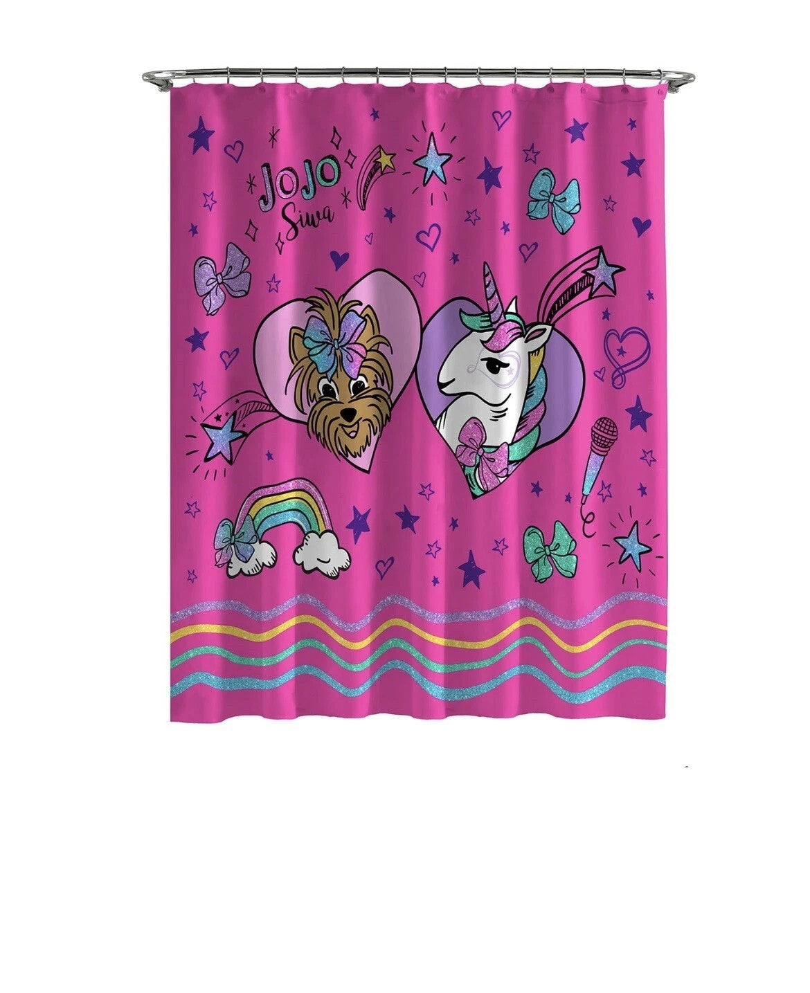 JoJo Siwa Purple Unicorn 13 Piece Shower Curtain and Hooks Set 72 in. x 72 in.