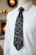 Holidays Men's  Candy Cane And Snowflakes Tie With Musical Button