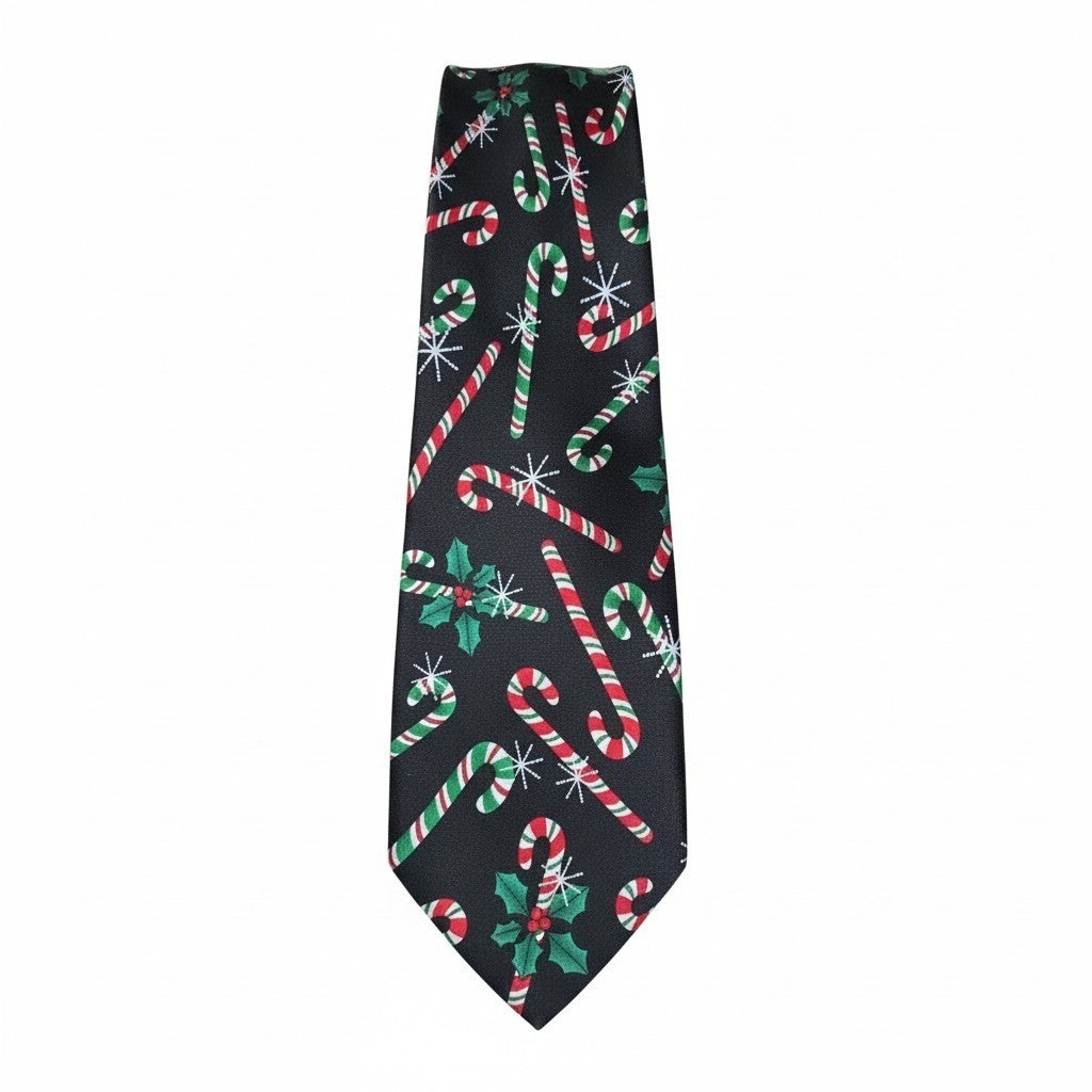 Holidays Men's  Candy Cane And Snowflakes Tie With Musical Button