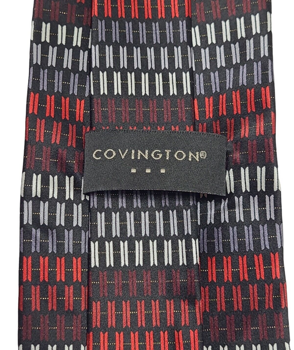 COVINGTON Handmade Silk Men's Black, Maroon,Gray and White Men's Tie.