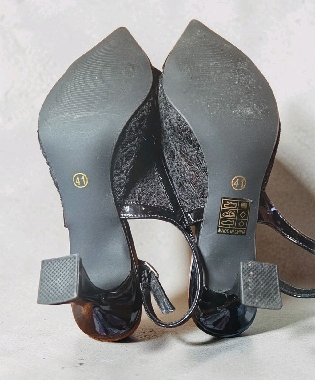 Women's Black Patent Heels Bowknot Pointed Toe Slingback Sz 41 Classy Elegant