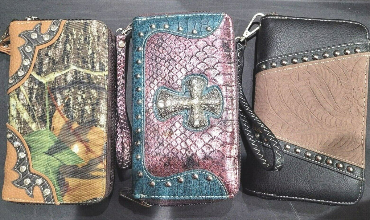 P & G Collection Western Style Brown PU Leather Wallet Clutch various styles