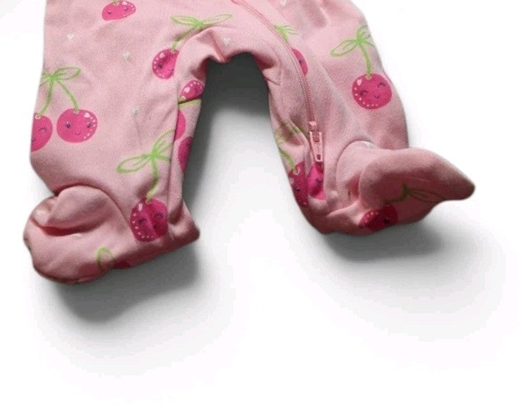 Wonder Nation  girls pink Cherries zip up footed sleeper NWT Newborn