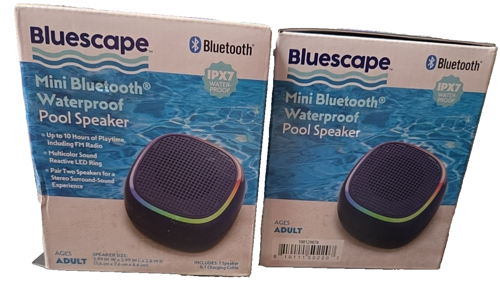 Bluescape Mini Portable Waterproof Bluetooth Pool Speaker IPX7 LED Lights X2