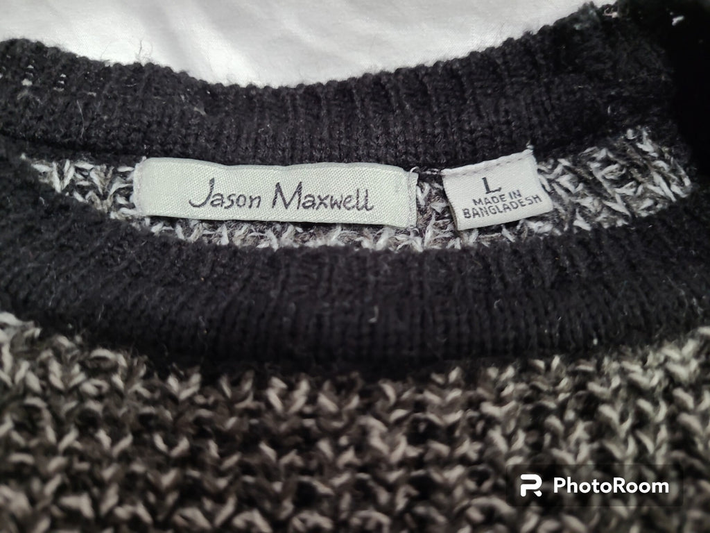 Jason Maxwell Charcoal  white & black loose knit Long sleeve Sweater Size L