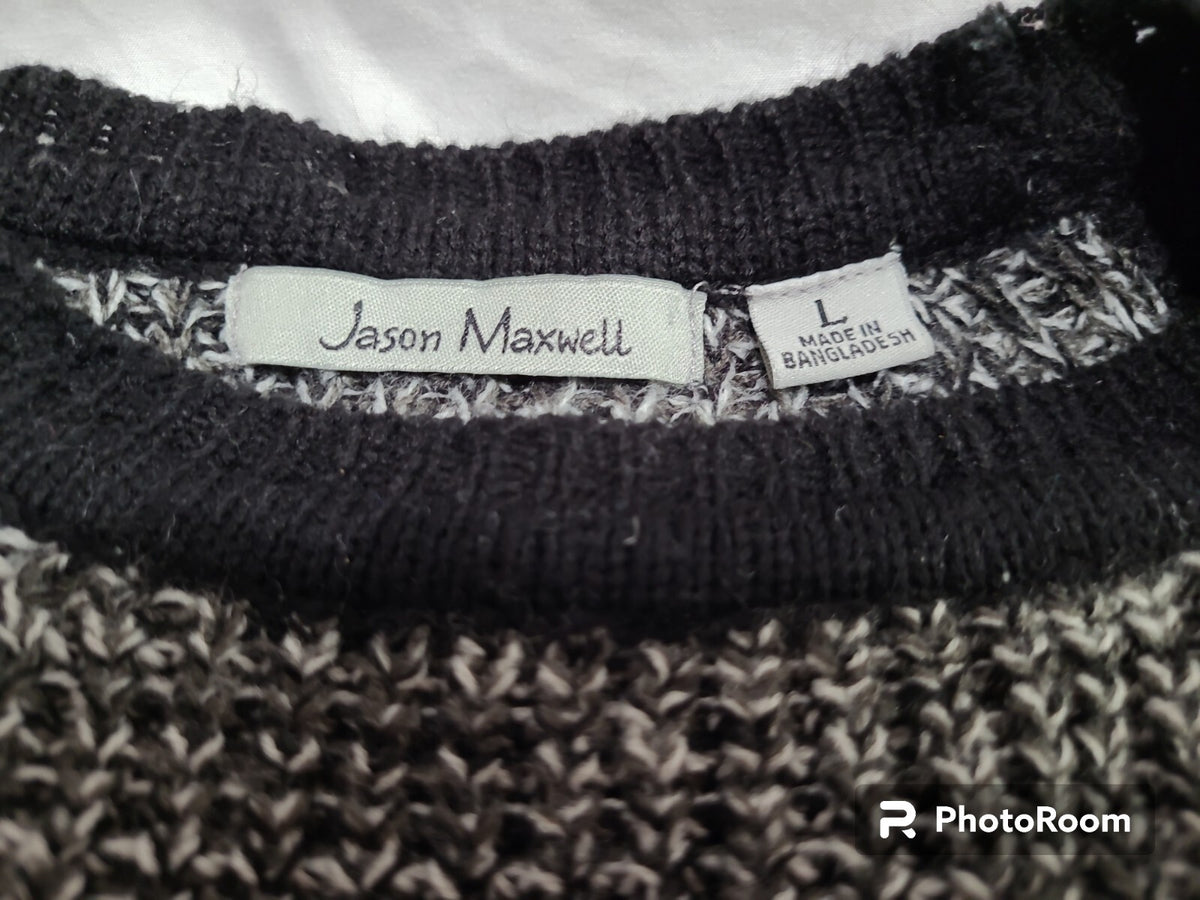 Jason Maxwell Charcoal  white & black loose knit Long sleeve Sweater Size L