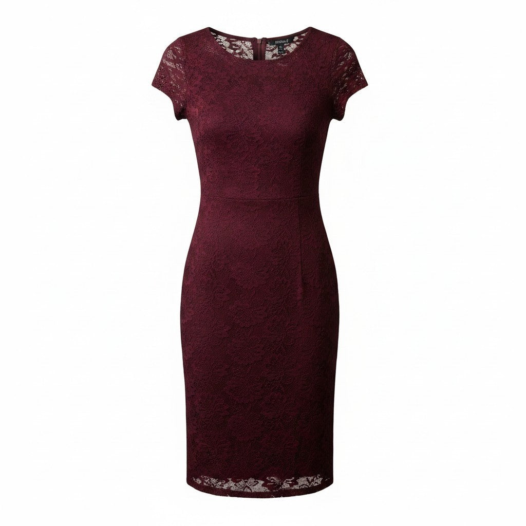 Perceptions Cranberry Lace A-line Fit & Flahe Dress Women Size 14 Short Sleeve