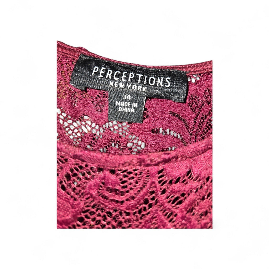 Perceptions Cranberry Lace A-line Fit & Flahe Dress Women Size 14 Short Sleeve