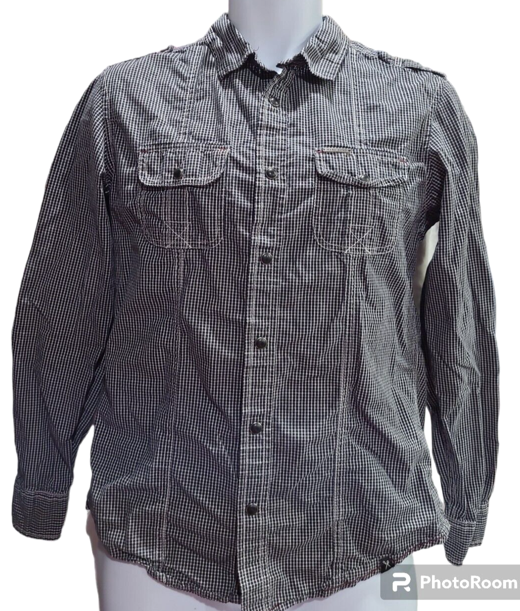 Marc Ecko Shirt Mens Small Black & White SNAP Front Button Up Camp Long Sleeve