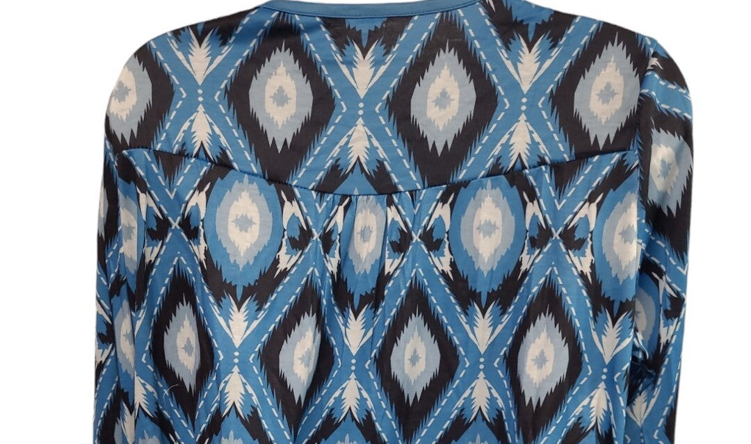 ✨Ladies Pretty Turquoise Black & White Design Pull Over Top Size Large