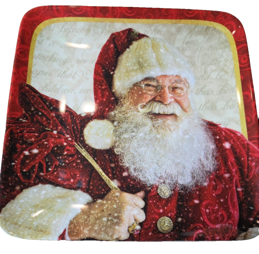Melamine Rectangle Red Christmas Serving Plates Santa Sac Full Of Toys LOT OF 4