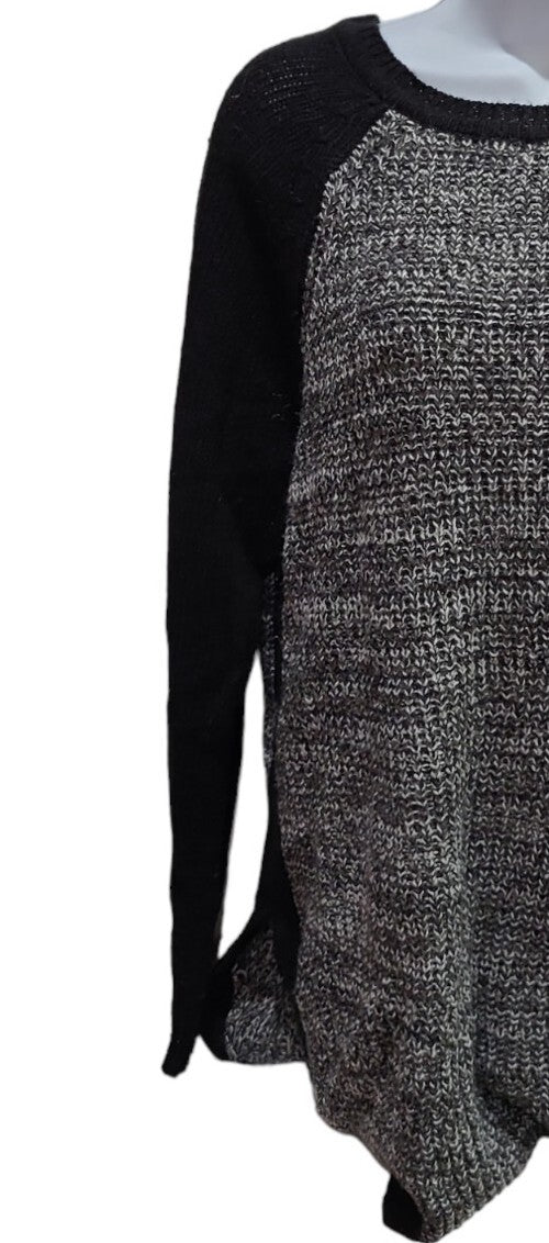 Jason Maxwell Charcoal  white & black loose knit Long sleeve Sweater Size L
