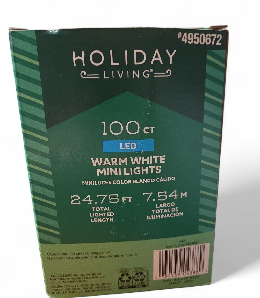 HOLIDAY LIVING  100 CT  24.7 Ft WARM WHITE MINI LED Christmas Lights - 4950672