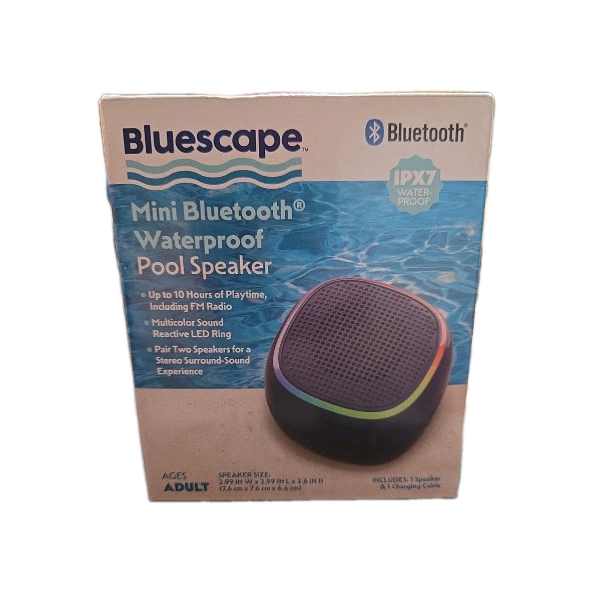 Bluescape Mini Portable Waterproof Bluetooth Pool Speaker IPX7 LED Lights X2