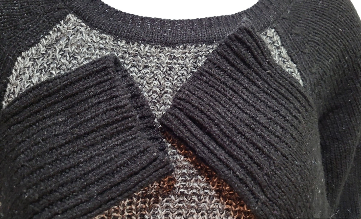 Jason Maxwell Charcoal  white & black loose knit Long sleeve Sweater Size L