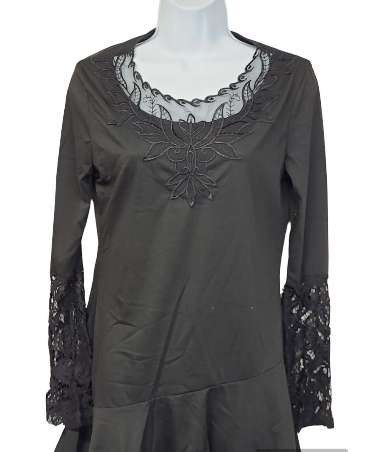 Ladies Pretty  Design Pull Over Dress Top Black Size Large