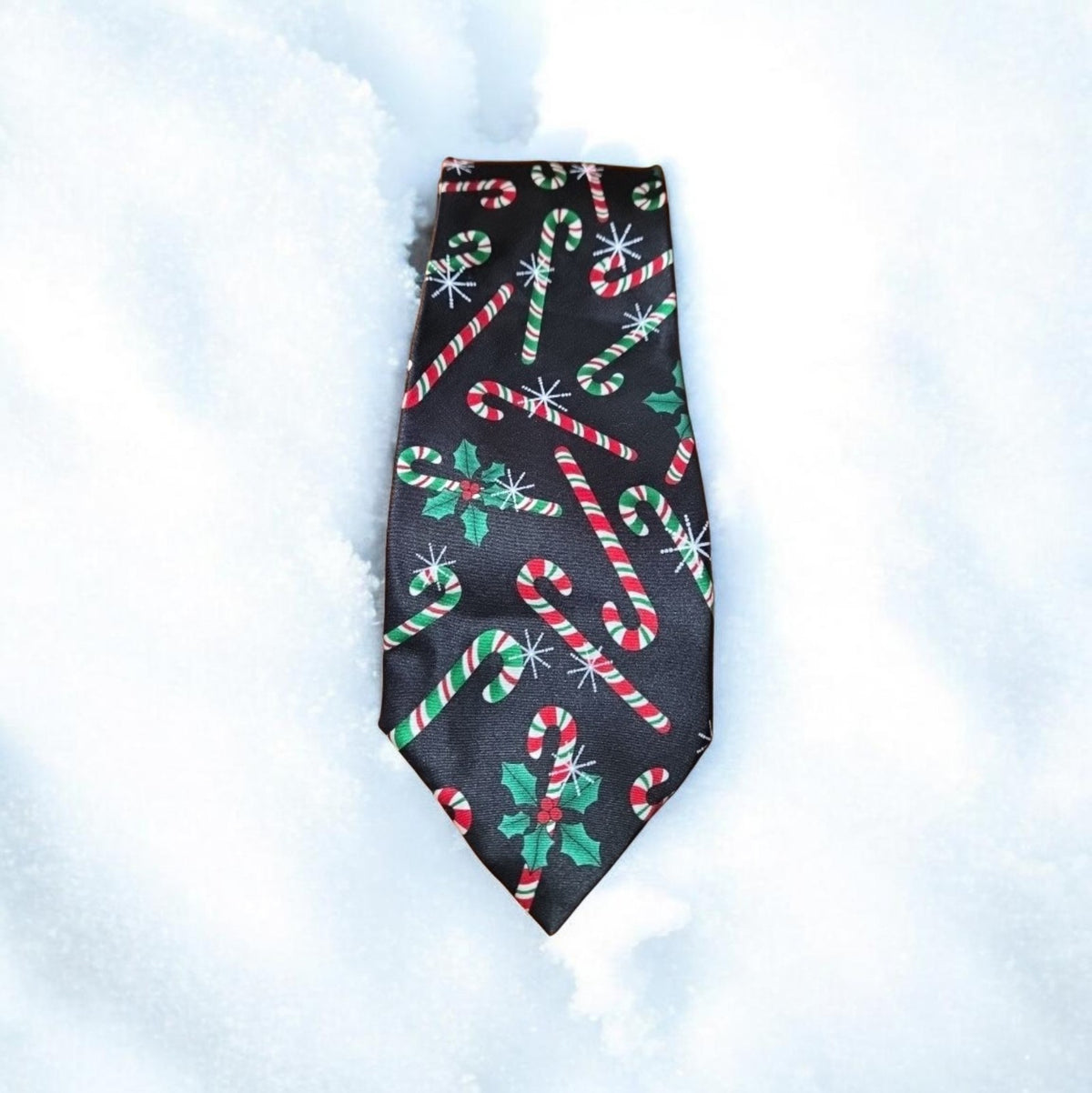 Holidays Men's  Candy Cane And Snowflakes Tie With Musical Button