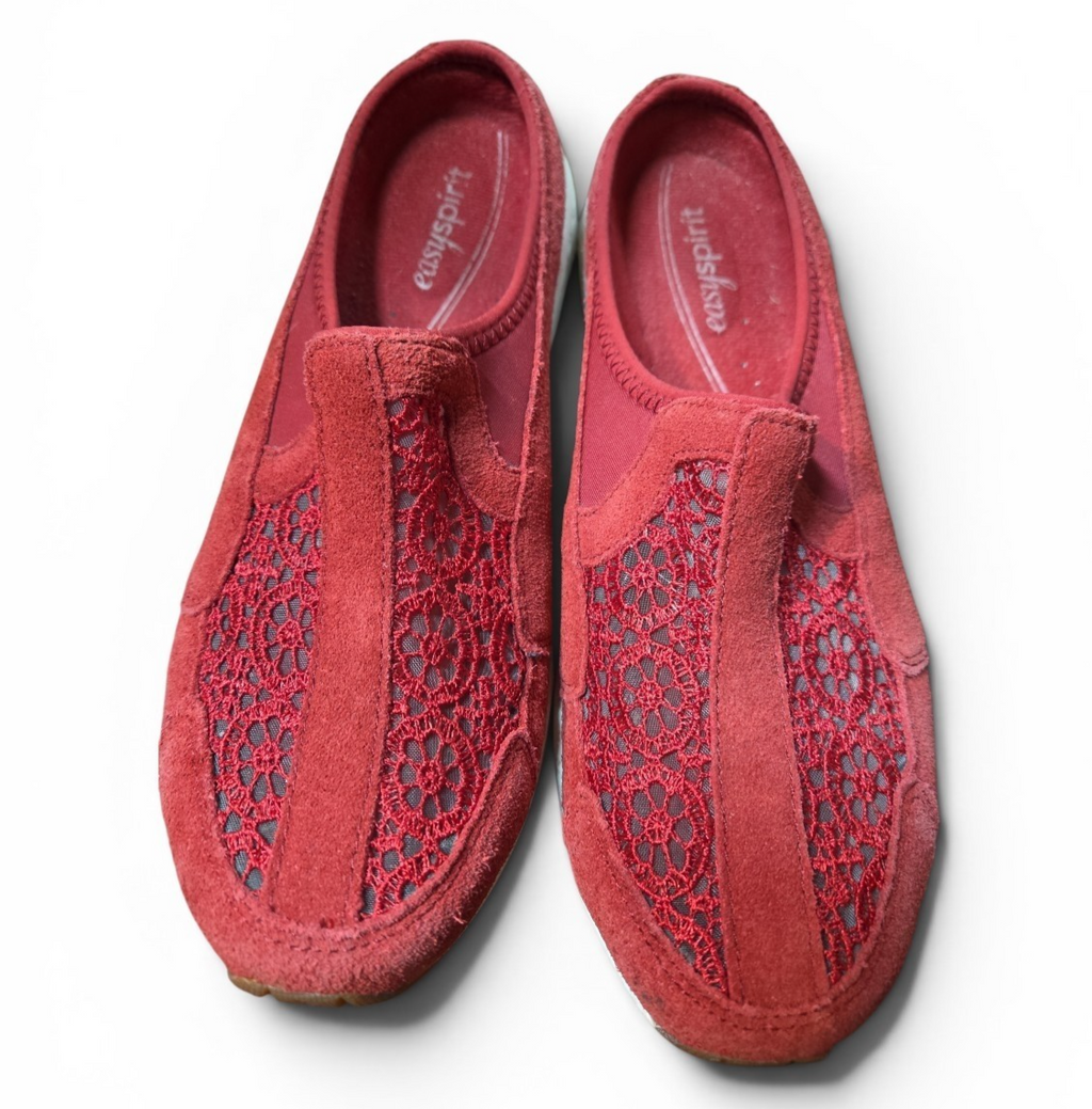 Easy Spirit Women's Estravellace  Cherry red Suede and lace Mules size 9