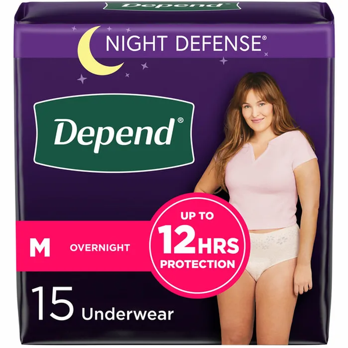 Depend Night Defense Incontinence Underwear for Women Medium 15 Count Blush