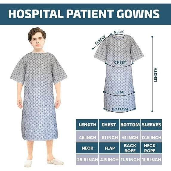 Linteum Textile Cotton Blend Hospital Patient Gown with Back Tie, Fits up to 2XL