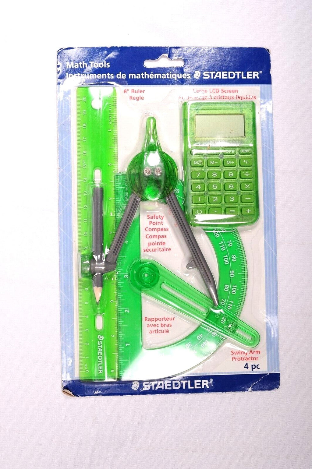 Staedtler 4 Piece Set Math Instruments Ruler Protractor Compass Calculator