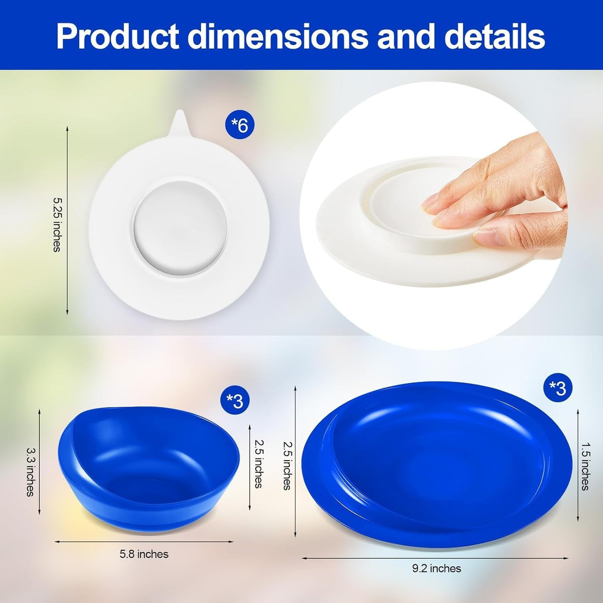 Hushee 3 Sets Adaptive Spill Proof Scoop Bowl and Plate Set with Suction Base