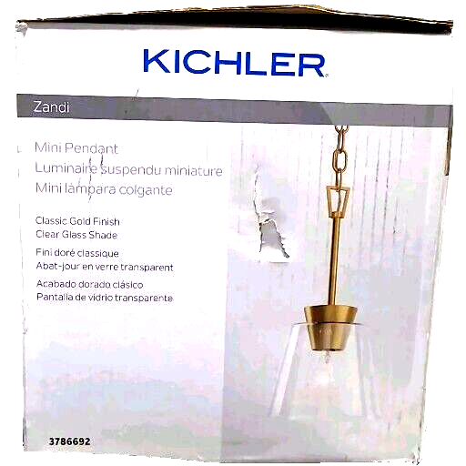 Kichler Zandi Classic Gold Modern Clear Glass Cylinder Mini Pendant Light