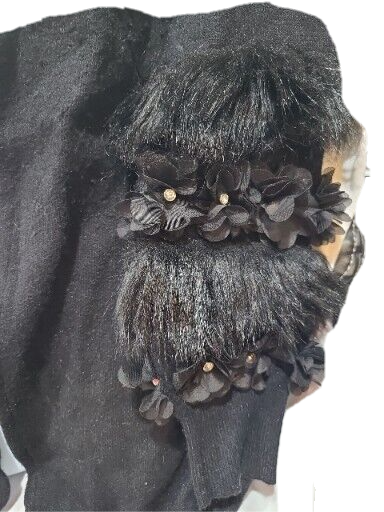 Black Rhinestone And Flower Accents And Faux Fur Cardigan Open Front