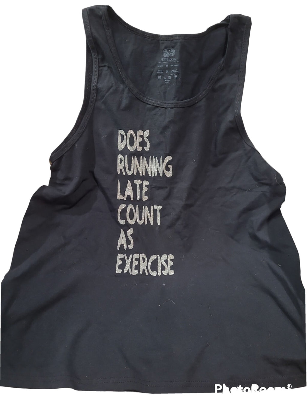 FOL- T-shirt "Does Running Late Count As Exercise?" black & silver
