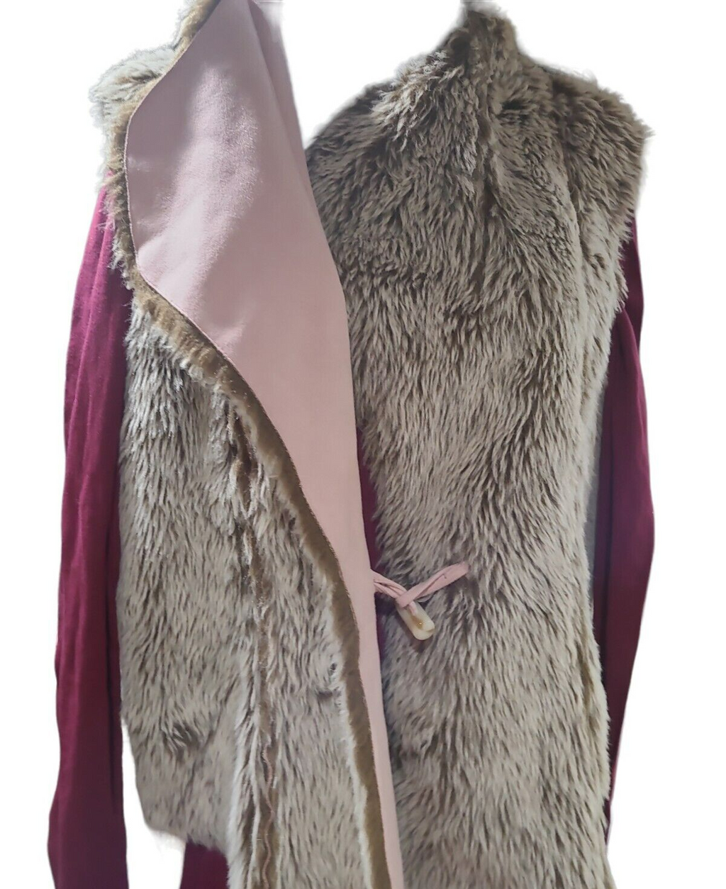 Blush Pink Suede and Faux Fur Sleeveless Vest.