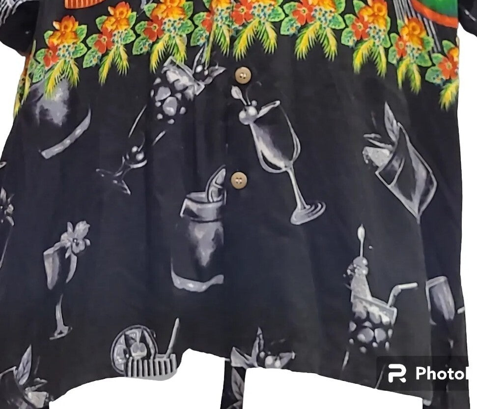 Malibu Dreams Shirt Mens M Black S/S Hawaiian Button Up  Aloha Cocktails